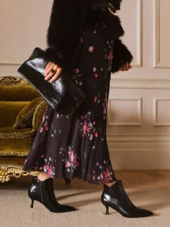 Love & Roses Black Faux Leather Kitten Heel Point Toe Smart Ankle Boots