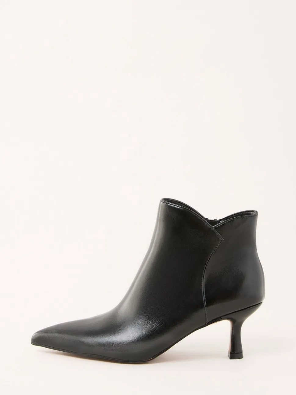 Love & Roses Black Faux Leather Kitten Heel Point Toe Smart Ankle Boots