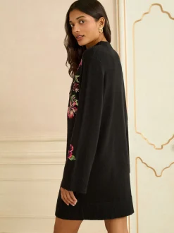 Love & Roses Black Floral Embroidery Cosy Jumper Dress