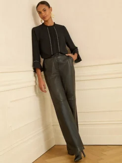 Love & Roses Black Heart Hardware Detail Flute Sleeve Blouse