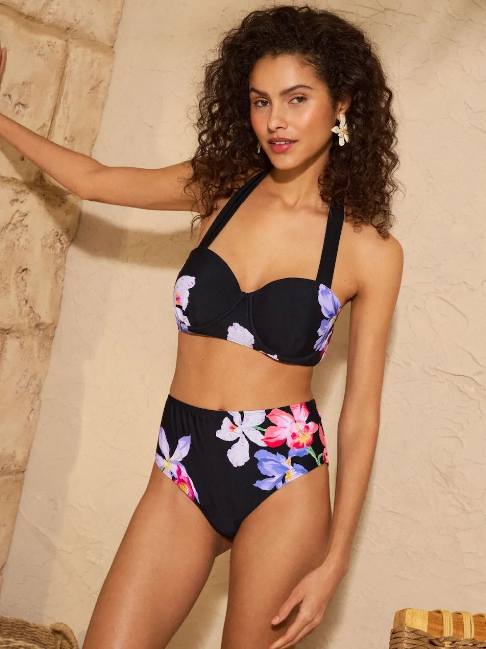 Love & Roses Black Iris Flower Moulded Cup Bikini Top