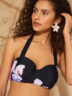 Love & Roses Black Iris Flower Moulded Cup Bikini Top