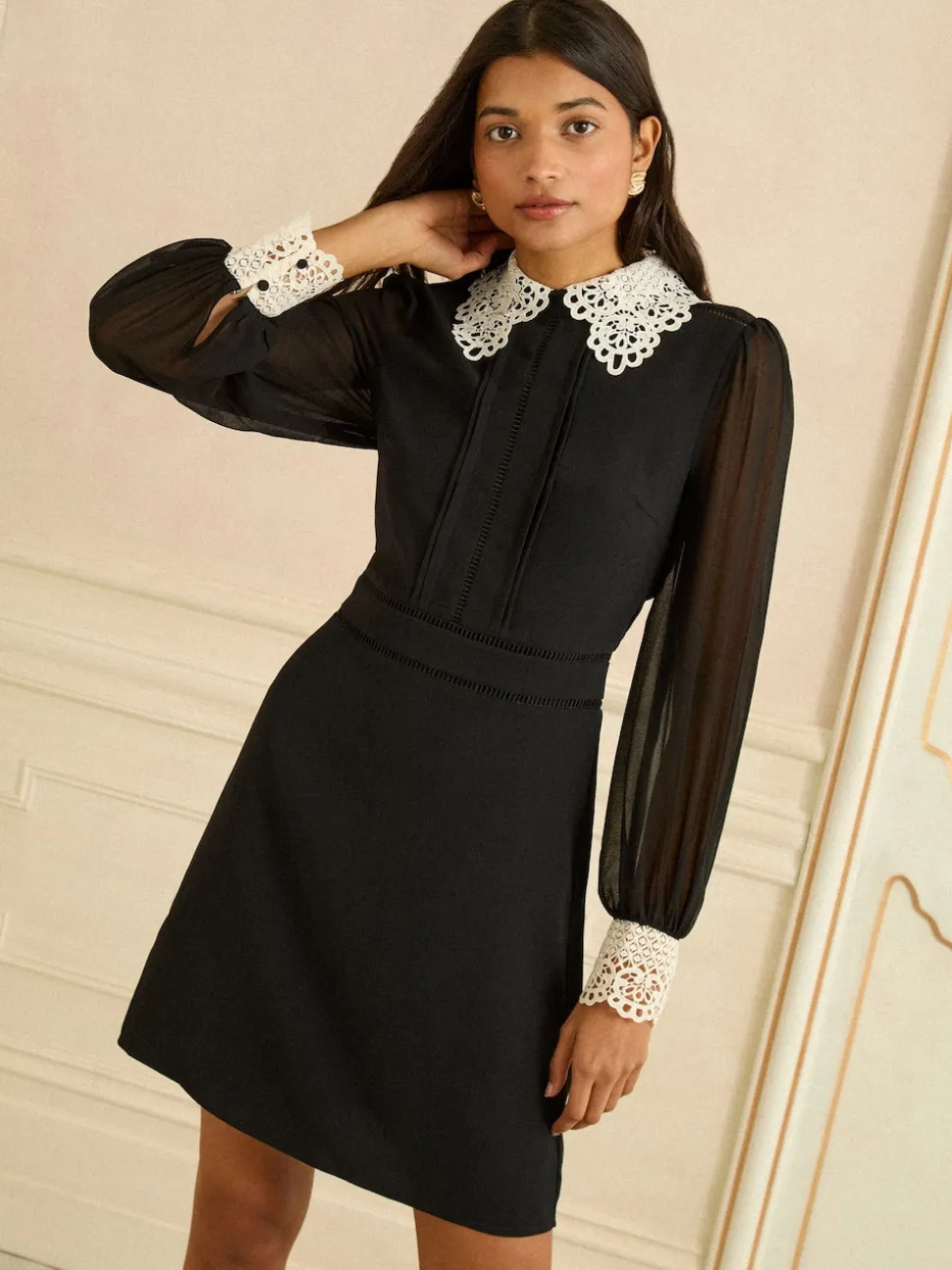 Love & Roses Black Lace Collar Mini Dress