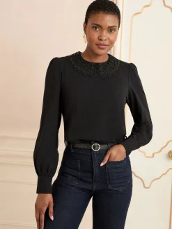Love & Roses Black Lace Collar Blouse
