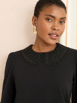 Love & Roses Black Lace Collar Blouse