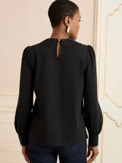 Love & Roses Black Lace Collar Blouse