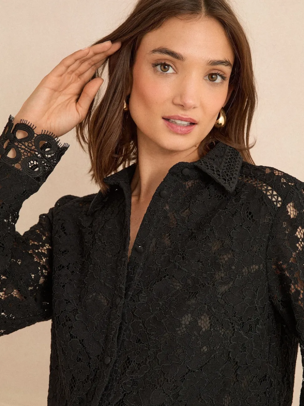 Love & Roses Black Lace Long Sleeve Shirt