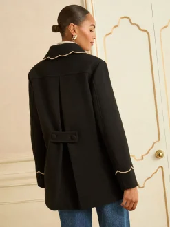 Love & Roses Black Mid Length Scallop Trim Dolly Coat