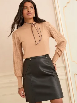 Love & Roses Black Petite Faux Leather Mini Skirt
