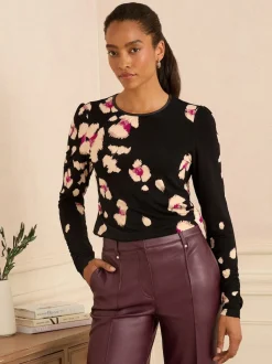 Love & Roses Black Placement Animal Long Sleeve Jersey Top