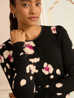 Love & Roses Black Placement Animal Long Sleeve Jersey Top