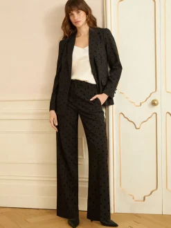 Love & Roses Black Spot Flocked Spot Wide Leg Trousers