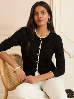 Love & Roses Black Tipped Scallop Petite Knitted Cardigan