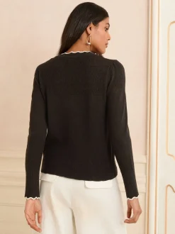 Love & Roses Black Tipped Scallop Petite Knitted Cardigan