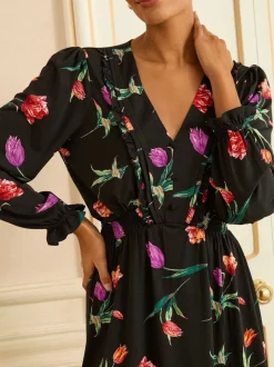 Love & Roses Black Tulip Print V-Neck Mini Dress