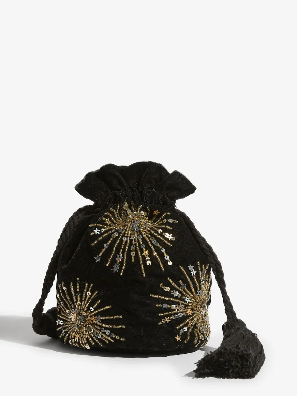 Love & Roses Black Velvet Sequin Embellished Pouch Bag