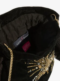 Love & Roses Black Velvet Sequin Embellished Pouch Bag