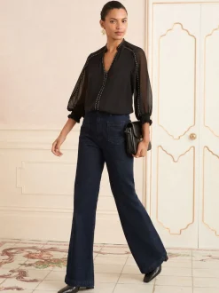 Love & Roses Black V-Neck Hardware 3/4 Sleeve Blouse