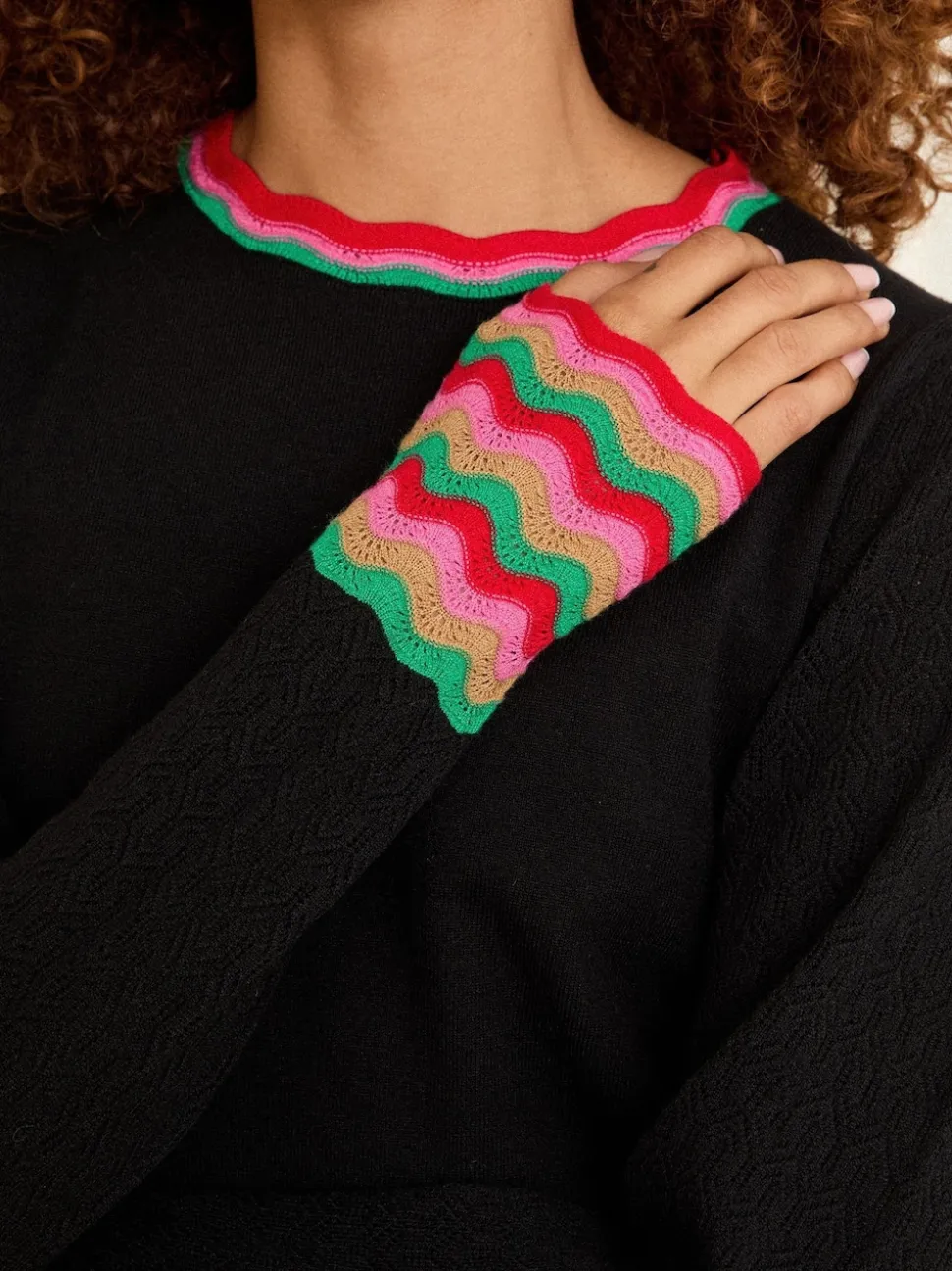 Love & Roses Black Wavy Rainbow Stripe Knit Jumper