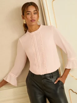 Love & Roses Blush Pink Heart Hardware Detail Flute Sleeve Blouse