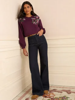 Love & Roses Burgundy Crew Neck Jersey Sequin Sweatshirt