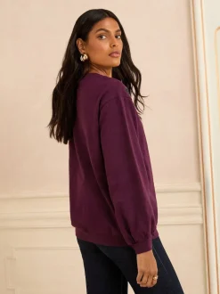 Love & Roses Burgundy Crew Neck Jersey Sequin Sweatshirt
