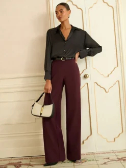 Love & Roses Burgundy Gold Textured Side Stripe Wide Leg Trousers