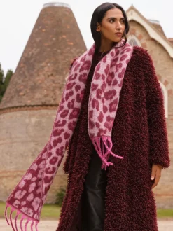 Love & Roses Burgundy Leopard Print Brushed Scarf