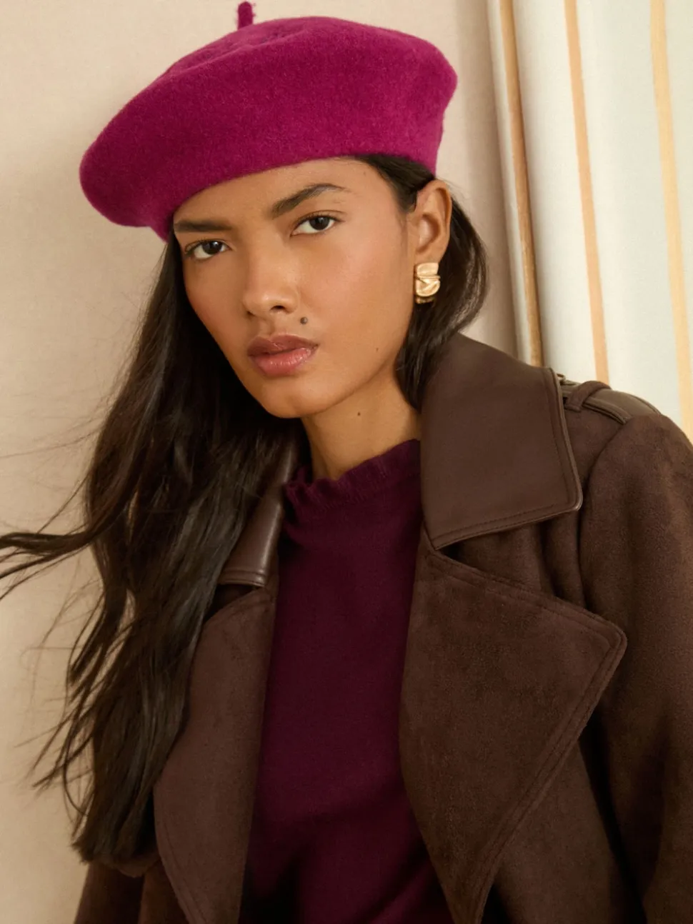 Love & Roses Burgundy Red Embriodered Beret Hat