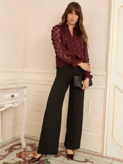 Love & Roses Burgundy Red 3D Spot Long Sleeve Blouse