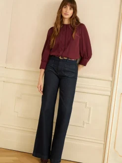 Love & Roses Burgundy Red 3/4 Sleeve Scallop Detail Blouse
