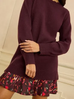 Love & Roses Burgundy Red Petite Woven Skirt Knit Mini Dress