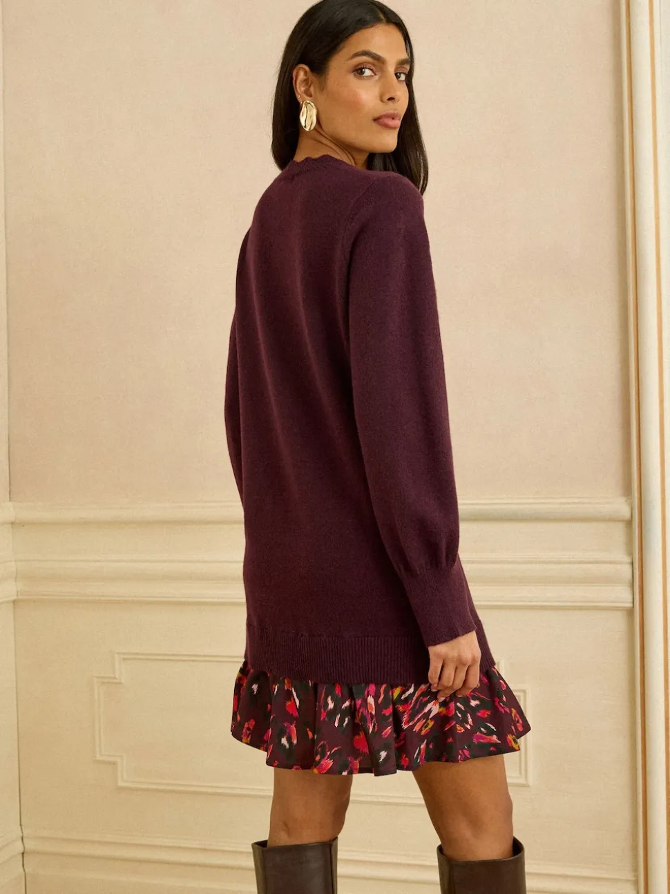 Love & Roses Burgundy Red Woven Skirt Knit Mini Dress