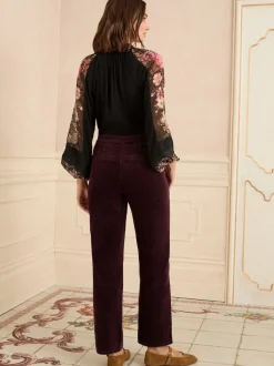 Love & Roses Cherry Red Corduroy Straight Trousers