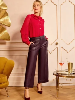 Love & Roses Cherry Red Faux Leather Wide Crop Skirt