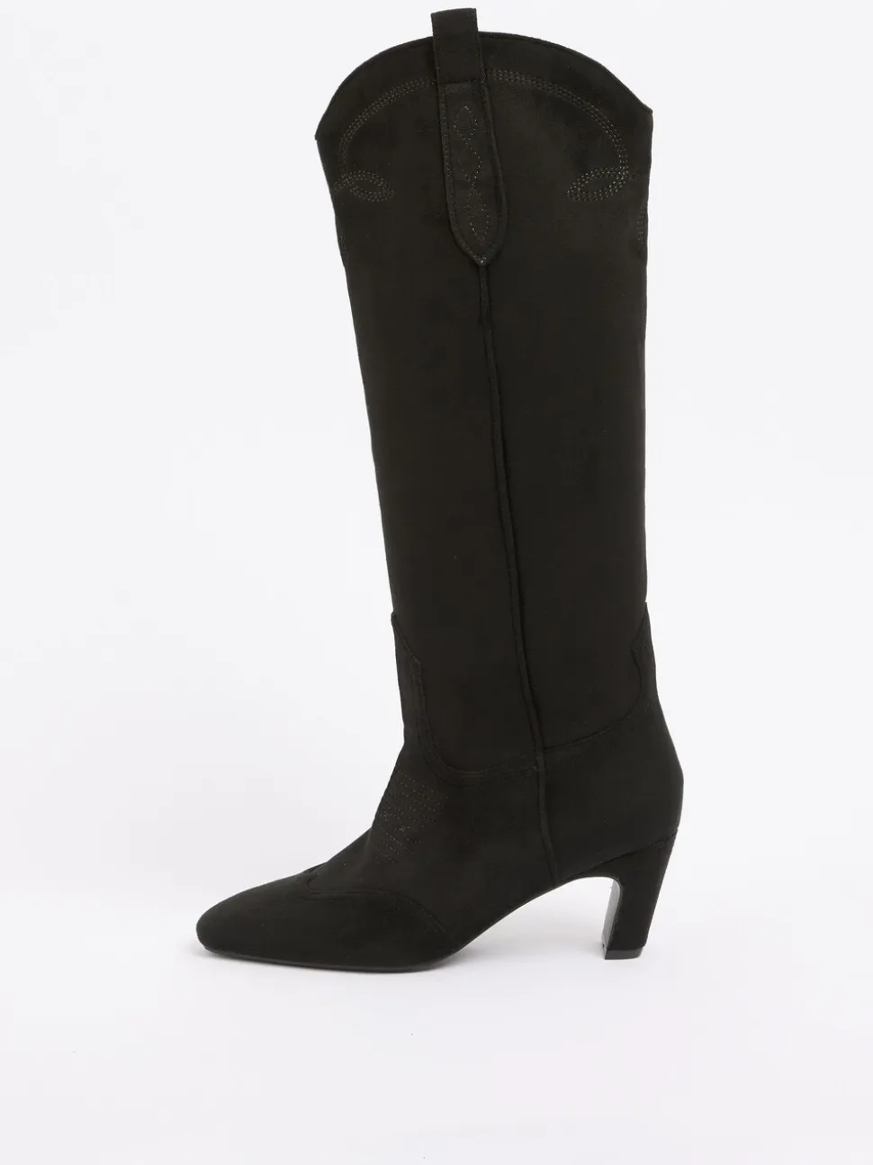 Love & Roses Chocolate Brown Faux Suede Pull On Western Low Heel Smart Long Boots