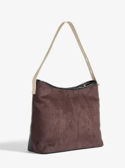 Love & Roses Chocolate Brown and Black Woven Slouchy Tote Bag