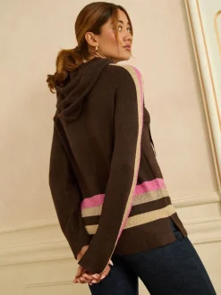 Love & Roses Chocolate Brown Multi Lurex Stripe Stripe Metallic Hoodie