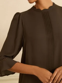 Love & Roses Chocolate Brown 3/4 Flute Sleeve Blouse