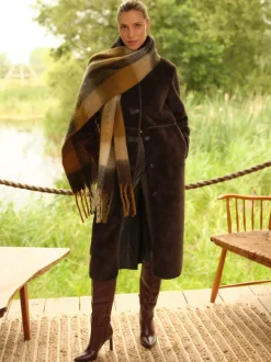 Love & Roses Chocolate Brown Tipped Midi Shearling Coat