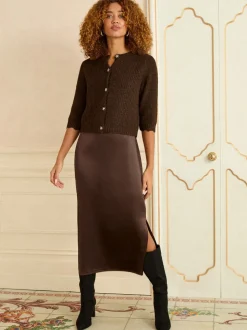 Love & Roses Chocolate Brown Knitted 2-in-1 Slip Dress