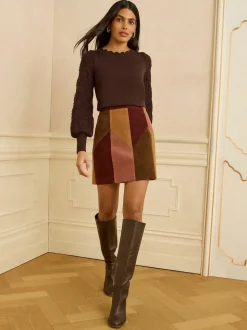 Love & Roses Chocolate Brown Bobble Stitch Scallop Knit Jumper