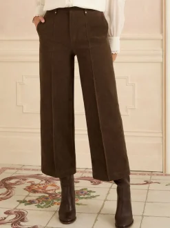 Love & Roses Chocolate Brown Faux Suede Wide Pintuck Crop Trousers