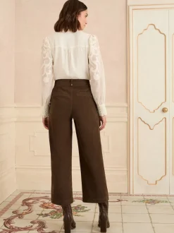 Love & Roses Chocolate Brown Faux Suede Wide Pintuck Crop Trousers