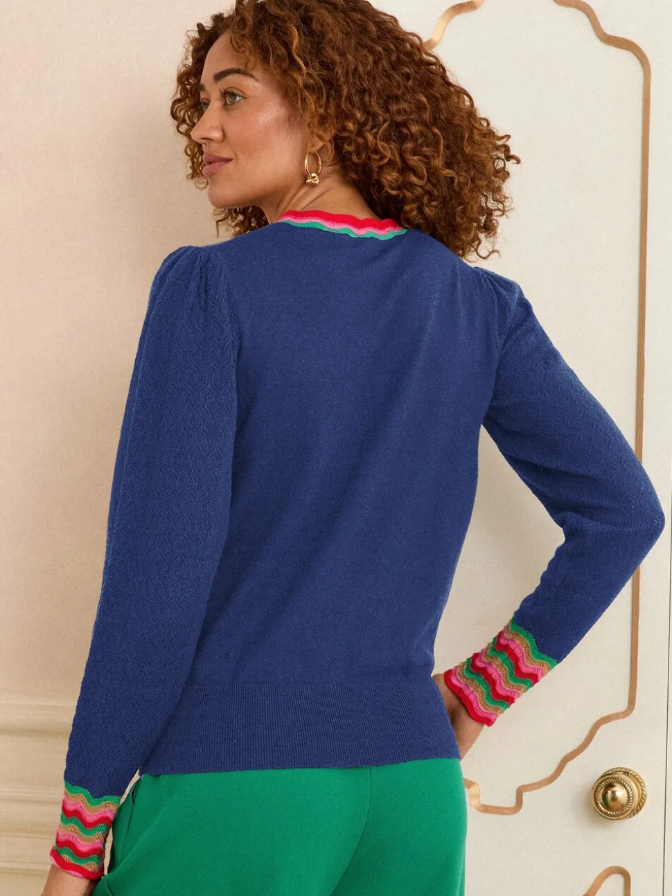 Love & Roses Cobalt Blue Wavy Rainbow Stripe Knit Jumper