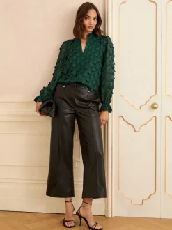 Love & Roses Dark Green 3D Spot Long Sleeve Blouse