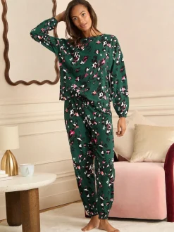 Love & Roses Forest Green Leopard Print Jersey Long Sleeve Pyjamas Set