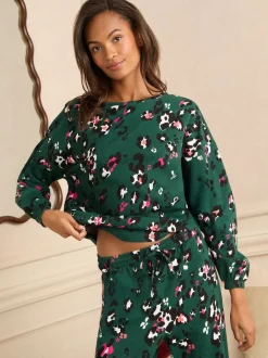Love & Roses Forest Green Leopard Print Jersey Long Sleeve Pyjamas Set
