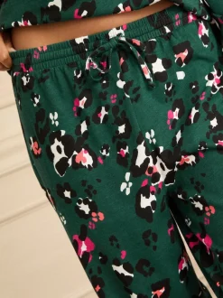 Love & Roses Forest Green Leopard Print Jersey Long Sleeve Pyjamas Set