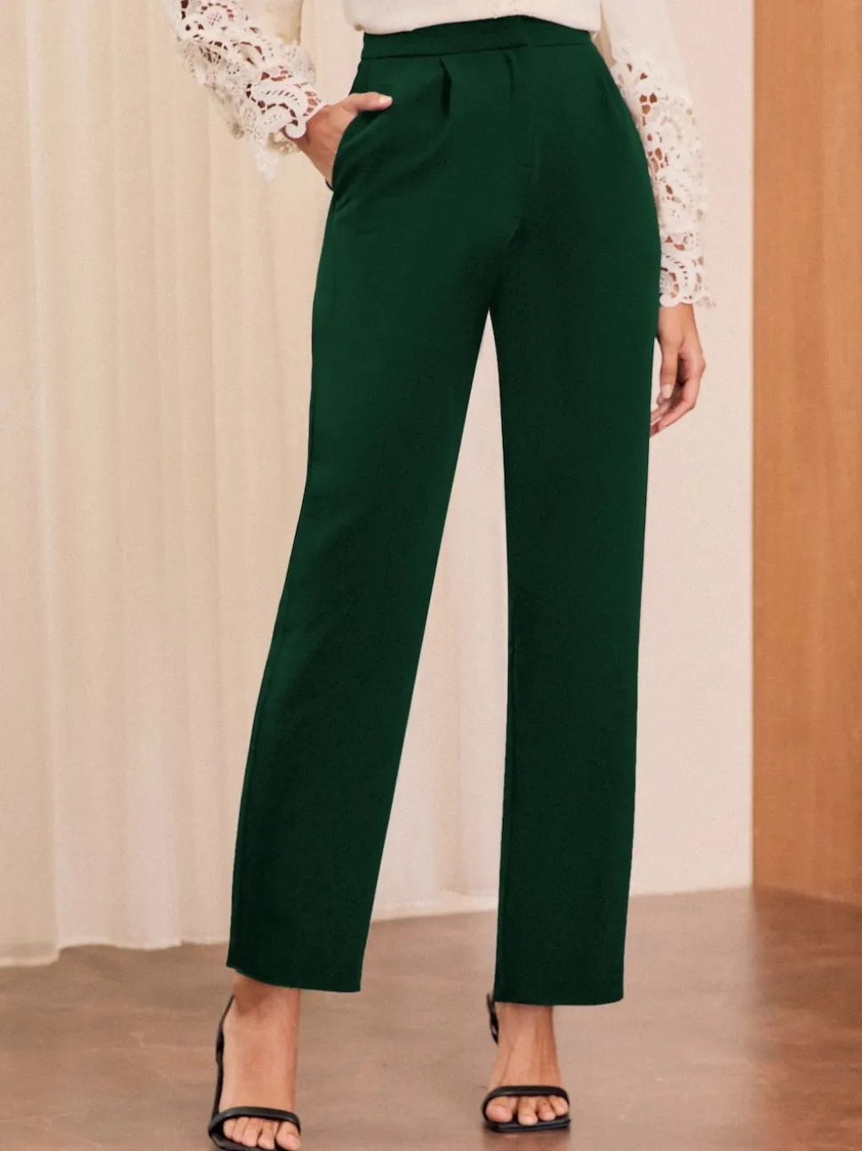 Love & Roses Forest Green Straight Leg Trousers